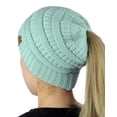 thumbnail image 1 of C.C BeanieTail Soft Stretch Cable Knit Messy High Bun Ponytail Beanie Hat, Mint, 1 of 3