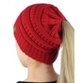 thumbnail image 1 of C.C BeanieTail Soft Stretch Cable Knit Messy High Bun Ponytail Beanie Hat, Red, 1 of 3