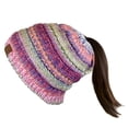 thumbnail image 1 of C.C BeanieTail Soft Stretch Cable Knit Messy High Bun Ponytail Beanie Hat, Rose Tribal Blend, 1 of 4