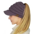 thumbnail image 1 of C.C BeanieTail Warm Knit Messy High Bun Ponytail Visor Beanie Cap, Violet, 1 of 3
