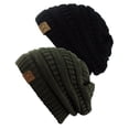 thumbnail image 1 of C.C Cable Knit Beanie Skully, Black/Dark Olive, 2 Pack, 1 of 1