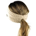thumbnail image 1 of C.C Cable Knit Fuzzy Lined Ear Warmer Ponytail Pony Headband, Beige, 1 of 3