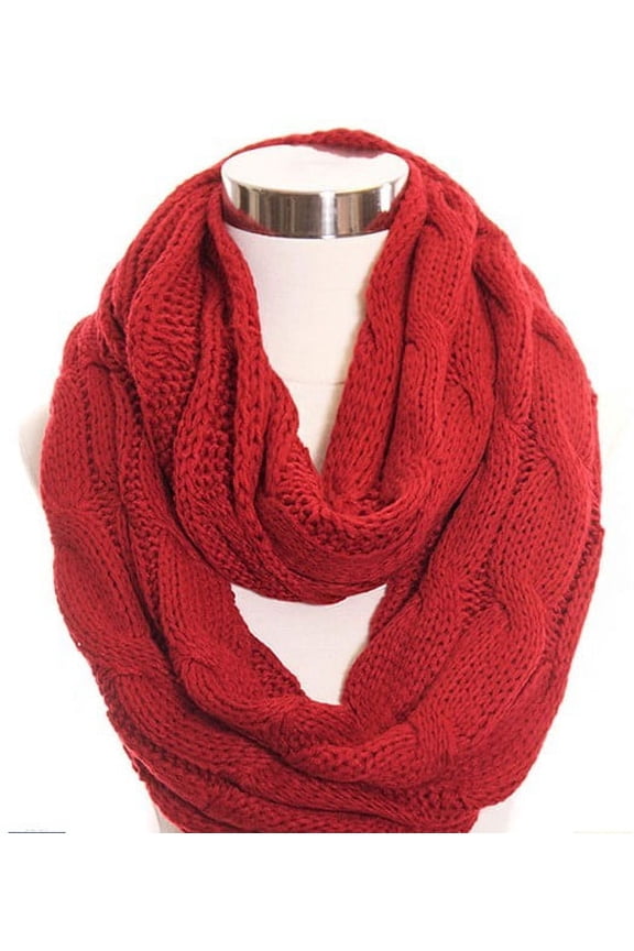 C. C. Cable Knit Infinity Scarf Various Colors (Red)