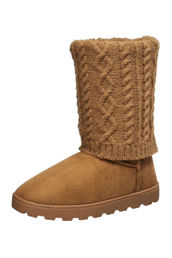 Women's Cozy Tall Knit Slipper Boots in Tan Size 9