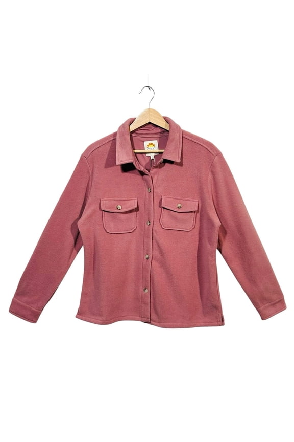 Womens Fleece Button Down Shirt Size L Soft Pink Cozy Warm Fabric