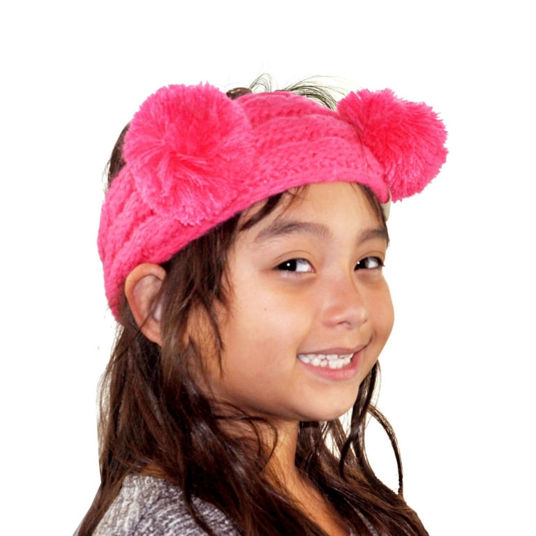 Children's Kids' Double Pom Cable Knit Fuzzy Lined Ear Warmer