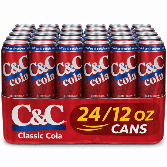 C&C Classic Cola Soda, 12 fl oz Cans, 24 Pack Carbonated Soft Drink