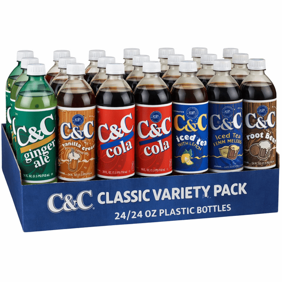 C&C Classic Variety Pack Soda, 24 fl oz Plastic Bottles, 24 Pack Assorted Soft Drinks