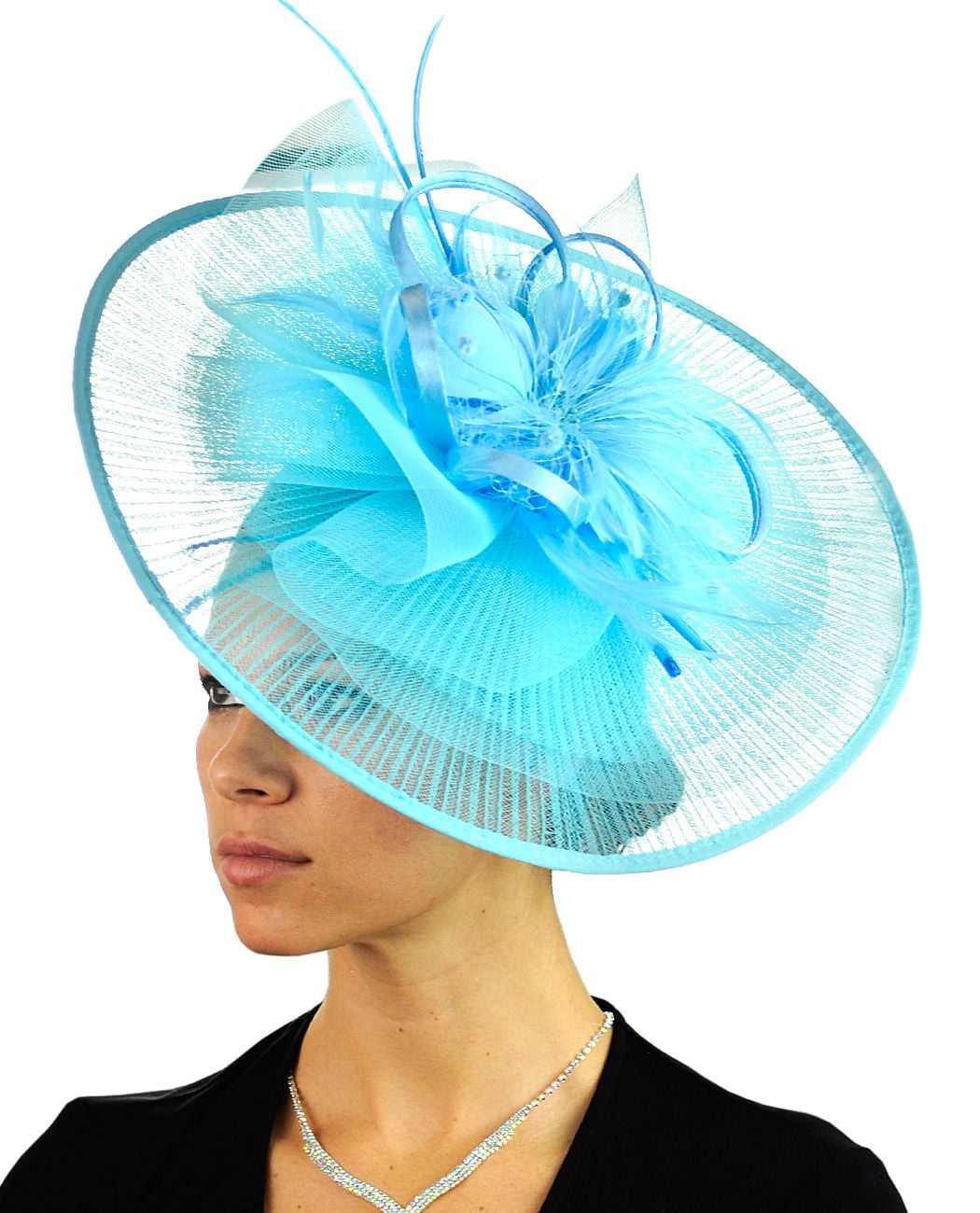 C.C Cocktail Sinamay Fascinator Headband Feather & Flower 