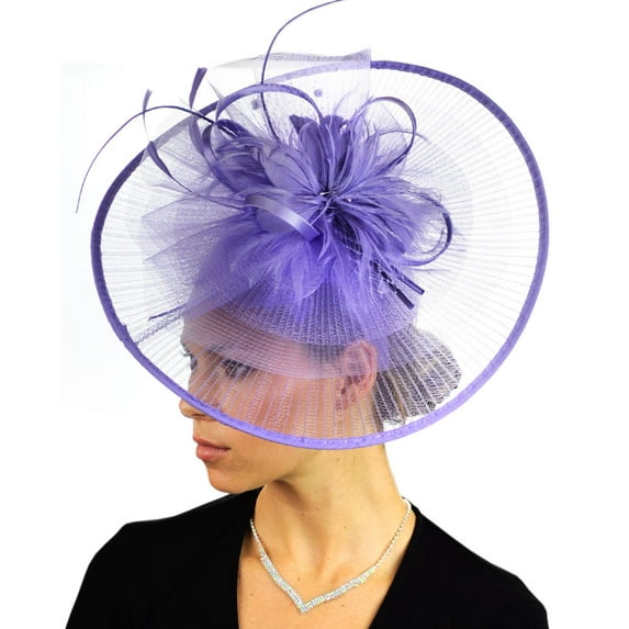 C.C Cocktail Sinamay Fascinator Headband Feather & Flower Design - Lilac
