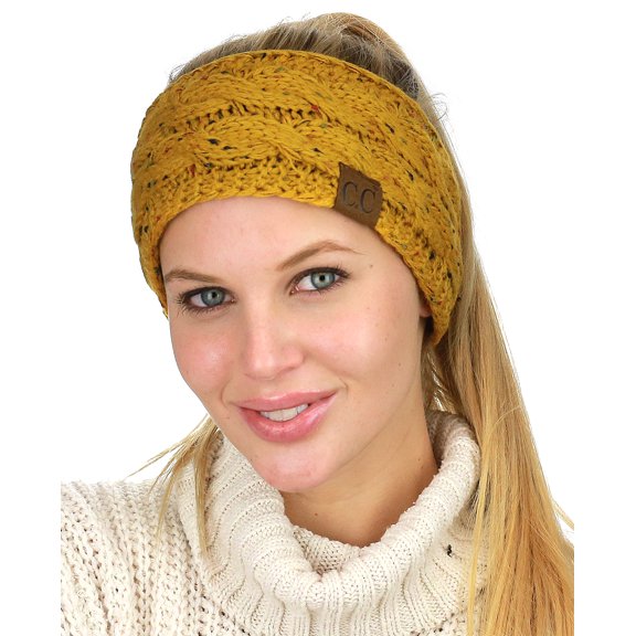 C.C Colorful Confetti Winter Warm Cable Knit Fuzzy Lined Ear Warmer Headband, Mustard