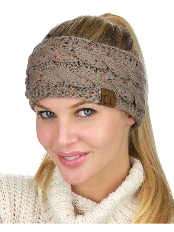 C.C Colorful Confetti Winter Warm Cable Knit Fuzzy Lined Ear Warmer Headband, Taupe