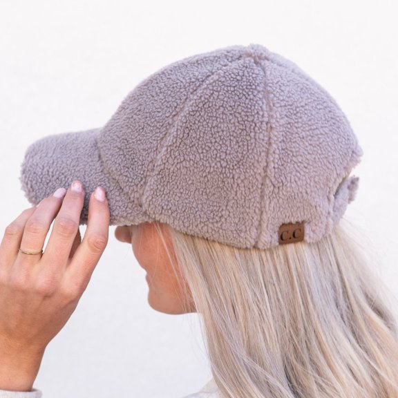 C.C Cozy Sherpa Baseball Cap, Gray, 1 Count