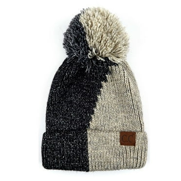 C.C Dual Color Winter Knit Beanie with Pom