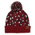 thumbnail image 1 of C.C Exclusive Leopard Pattern Fur Pom Cuffed Beanie - Burgundy, 1 of 1