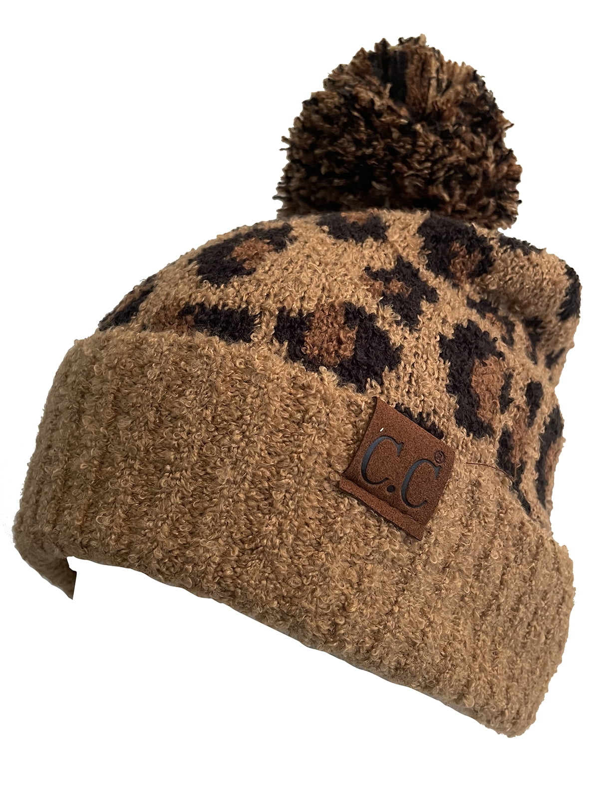 C.C Exclusive Leopard Pattern Fur Pom Cuffed Beanie - Latte  display picture 1