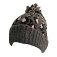 thumbnail image 1 of C.C Exclusive Leopard Pattern Fur Pom Cuffed Beanie - Light Melange Grey, 1 of 4