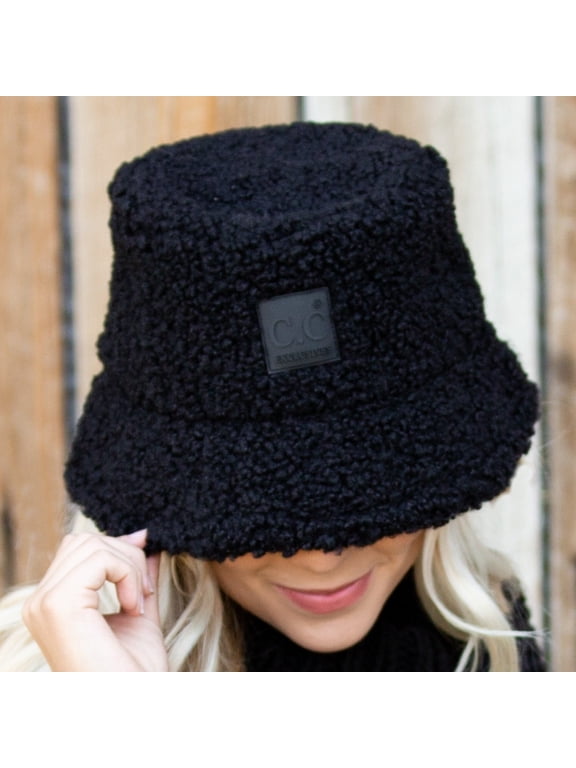 Fuzzy Sherpa Bucket Hat for Cold Weather, Black