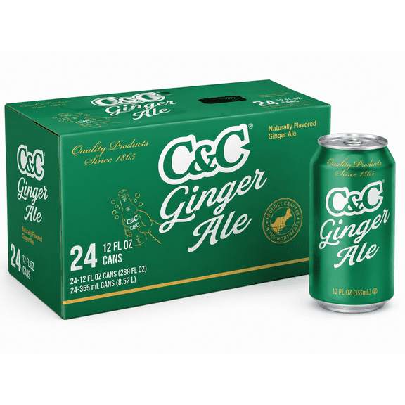 C&C Ginger Ale, Crisp Refreshing Carbonated Soft Drink with Ginger Flavor, 24 Pack, 12 fl oz Aluminum Cans