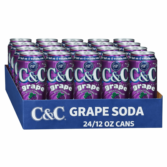C&C Grape Soda, 12 fl oz Cans (24 Pack) Classic Grape Flavored Carbonated Soft Drink