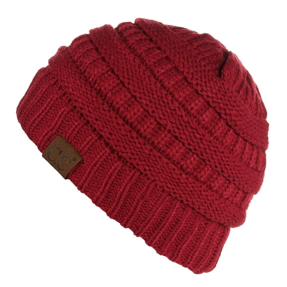 C.C Hat-20A Slouchy Thick Warm Cap Hat Skully Color Cable Knit Beanie Cardinal