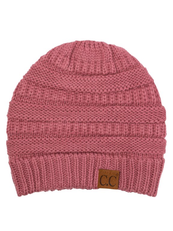 Hat-20A Slouchy Thick Warm Cap Hat Skully Color Cable Knit Beanie Dusty Rose