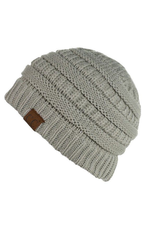 Hat-20A Slouchy Thick Warm Cap Hat Skully Color Cable Knit Beanie Mercury