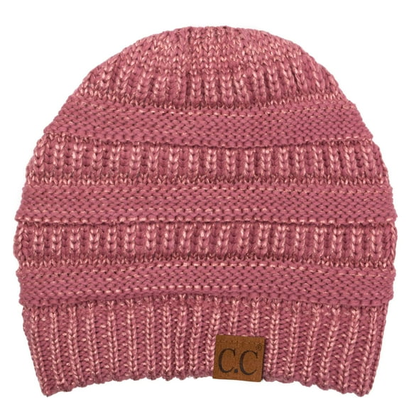 C.C Hat-20A Slouchy Thick Warm Cap Hat Skully Color Cable Knit Beanie Metallic Dusty Rose