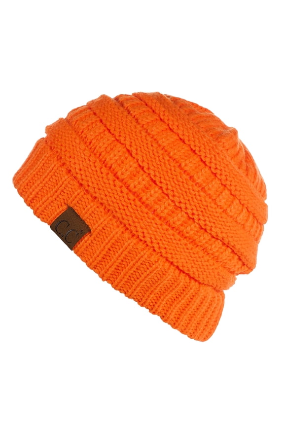 Hat-20A Slouchy Thick Warm Cap Hat Skully Color Cable Knit Beanie Neon Orange