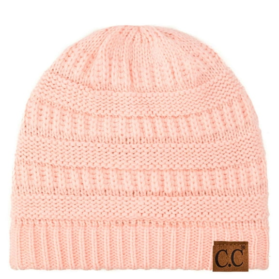 C.C Hat-20A Slouchy Thick Warm Cap Hat Skully Color Cable Knit Beanie Pale Pink