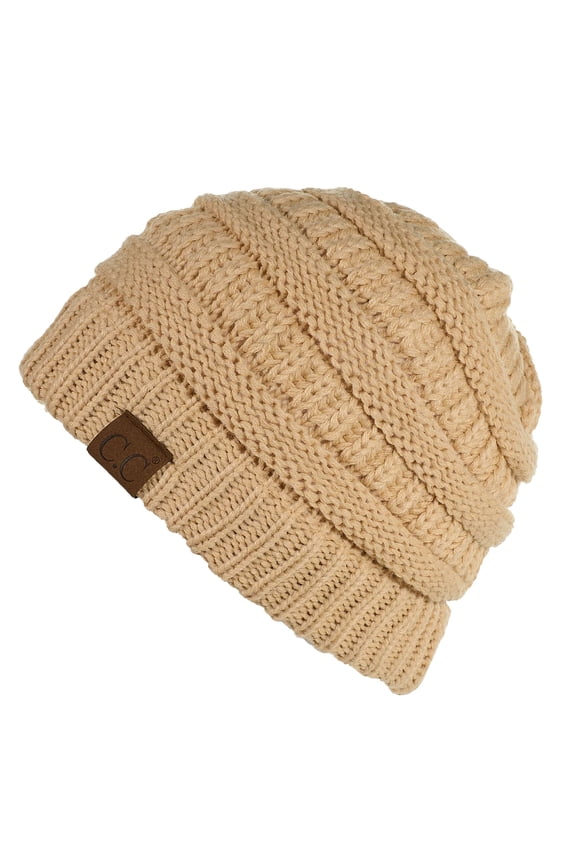 Hat-20A Slouchy Thick Warm Cap Hat Skully Color Cable Knit Beanie Peanut