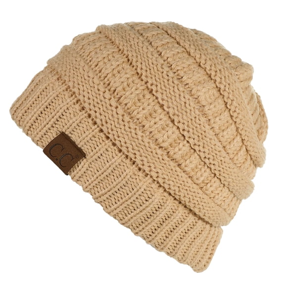 C.C Hat-20A Slouchy Thick Warm Cap Hat Skully Color Cable Knit Beanie Peanut