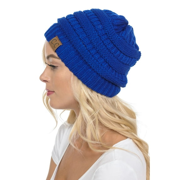 C.C Hat-20A Slouchy Thick Warm Cap Hat Skully Color Cable Knit Beanie Royal