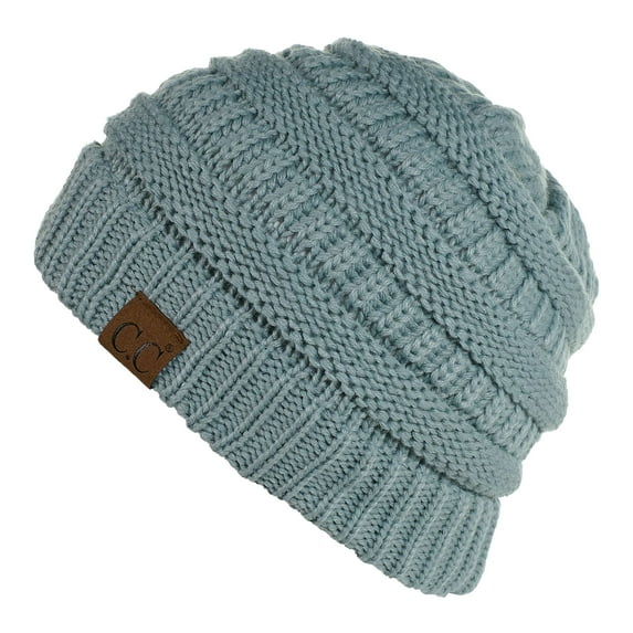 C.C Hat-20A Slouchy Thick Warm Cap Hat Skully Color Cable Knit Beanie Winter Mint
