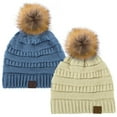 thumbnail image 1 of C.C Hat-43 Thick Warm Cap Hat Skully Faux Fur Pom Pom Cable Knit Beanie 2 Pack Beige/Dk Denim, 1 of 1
