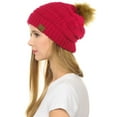 thumbnail image 1 of C.C Hat-43 Thick Warm Cap Hat Skully Faux Fur Pom Pom Cable Knit Beanie Hot Pink, 1 of 4