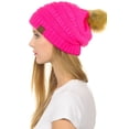 thumbnail image 1 of C.C Hat-43 Thick Warm Cap Hat Skully Faux Fur Pom Pom Cable Knit Beanie Neon Hot Pink, 1 of 4