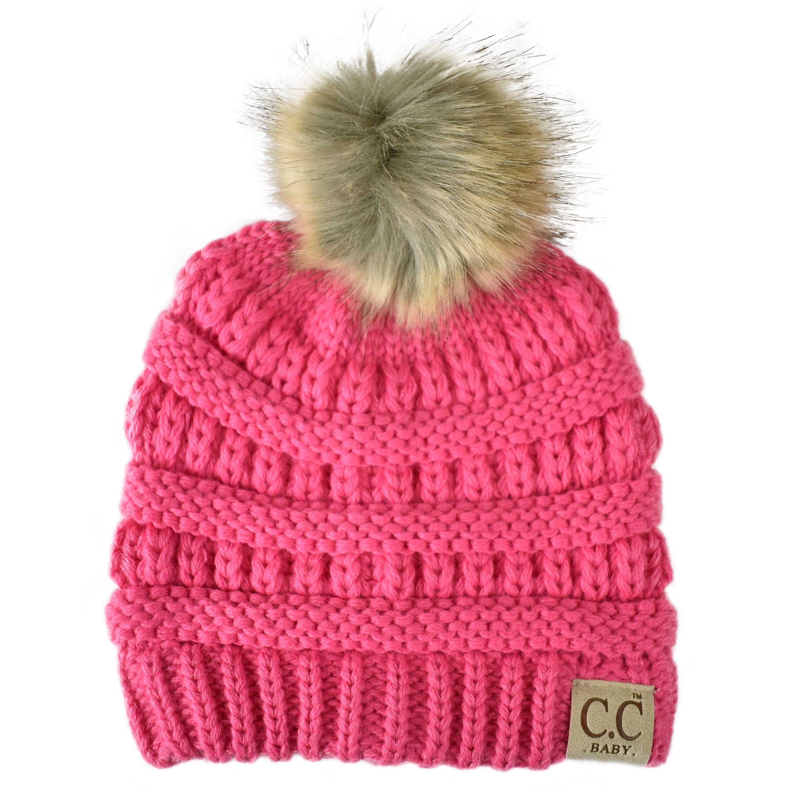 Fuchsia pink knit toque with cords, baby Fuchsia pink knit toque with cords, baby