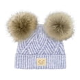 thumbnail image 1 of C.C Kids' Babies' Soft Stretch Cable Knit Faux Fur Pom Pom Beanie Hat, Criss Cross Baby Blue Mix, 1 of 5