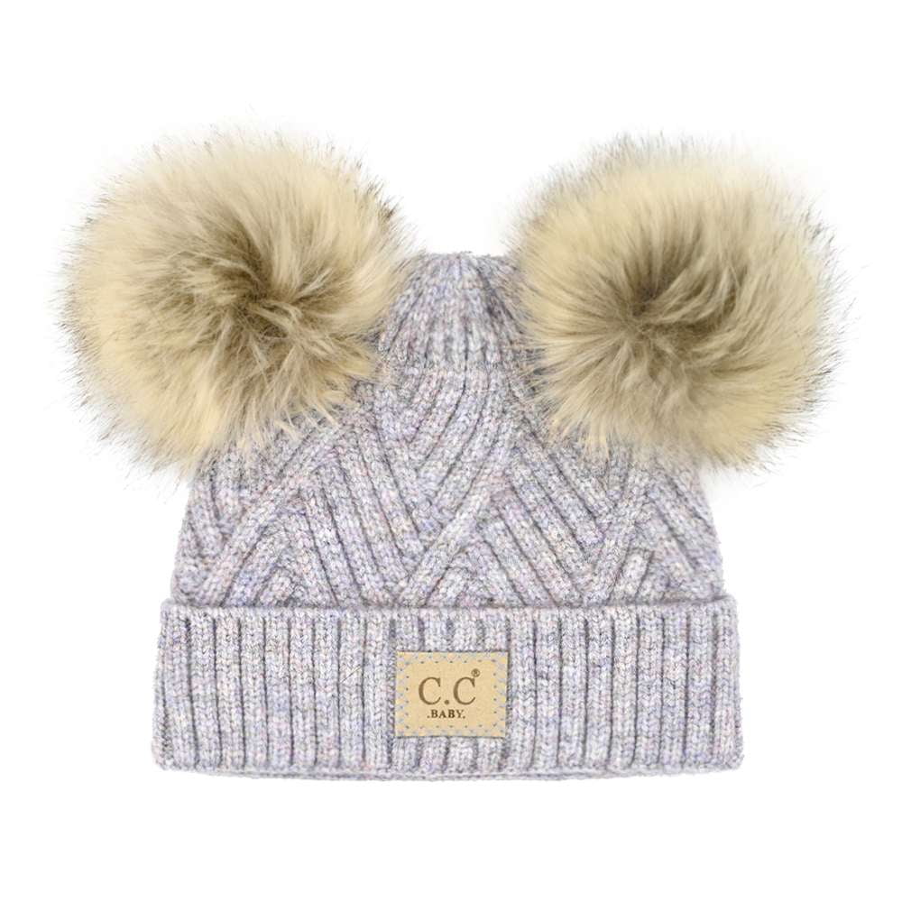 ぽむ Infant Double Pom Beanie and Mittens Set - Leopard - Latte Soft