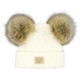 thumbnail image 1 of C.C Kids' Babies' Soft Stretch Cable Knit Faux Fur Pom Pom Beanie Hat, Criss Cross White, 1 of 5