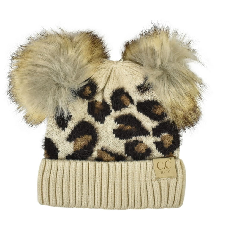 Kids' Babies' Soft Stretch Cable Knit Faux Fur Pom Pom Beanie