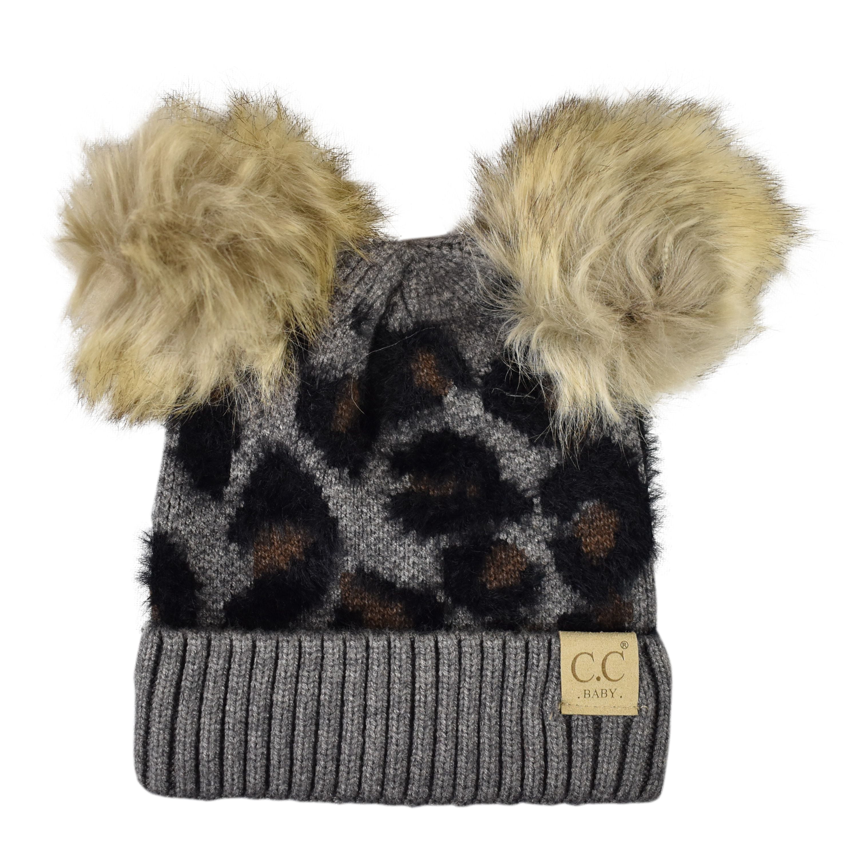 Kids' Babies' Soft Stretch Cable Knit Faux Fur Pom Pom Beanie