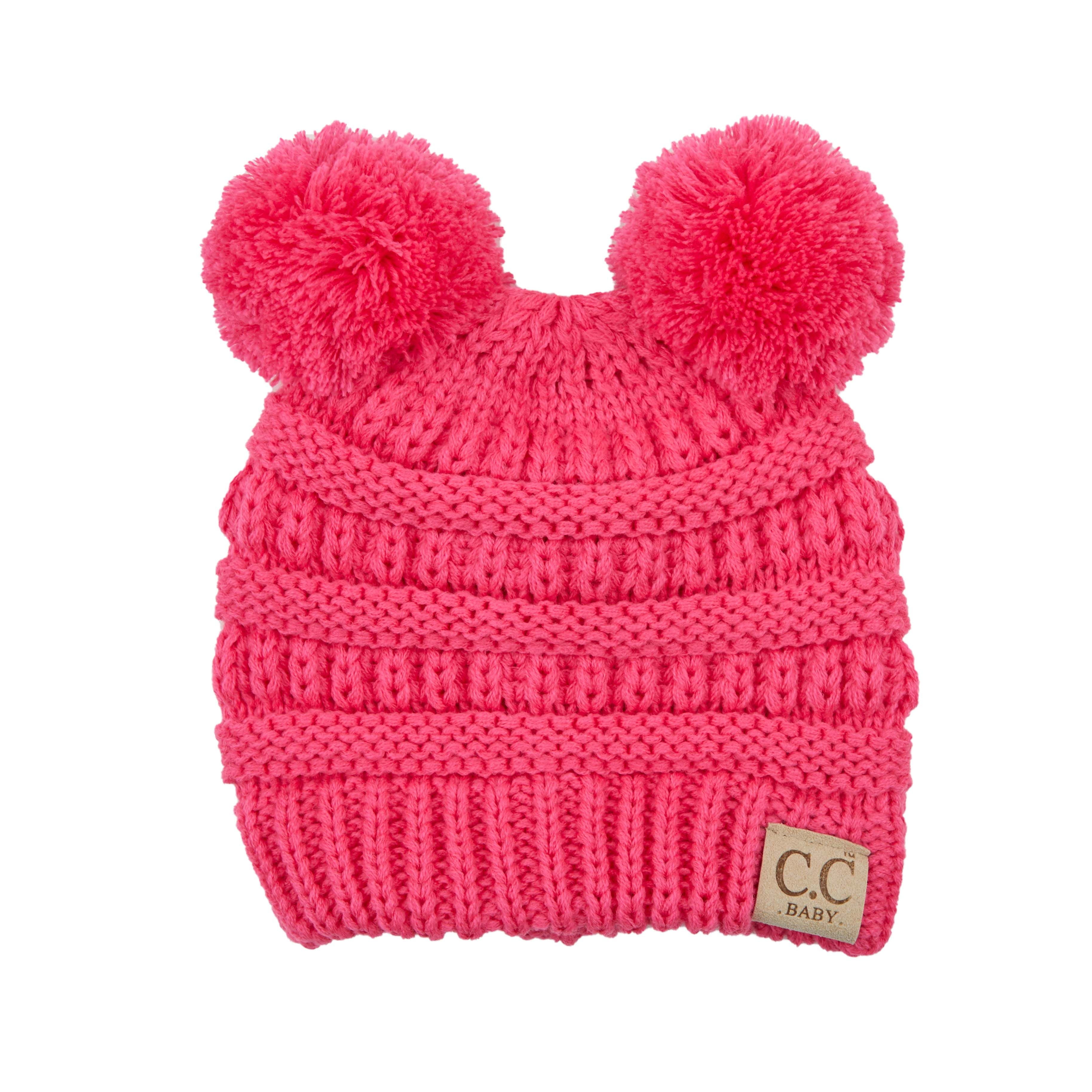 Fuchsia pink knit toque with cords, baby Fuchsia pink knit toque with cords, baby
