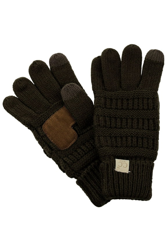 . Kids' Children's Cable Knit Warm Anti-Slip Touchscreen Texting Gloves, Brown