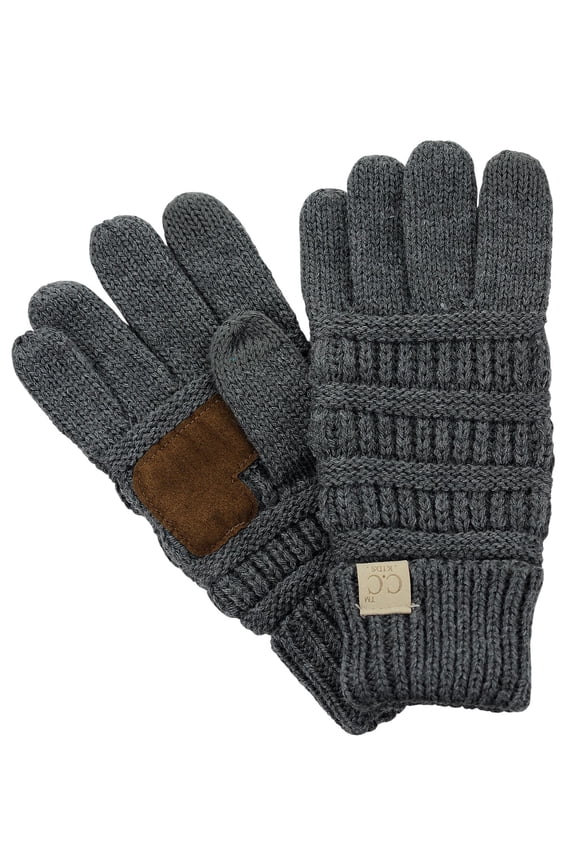 . Kids' Children's Cable Knit Warm Anti-Slip Touchscreen Texting Gloves, Dark Melange Gray