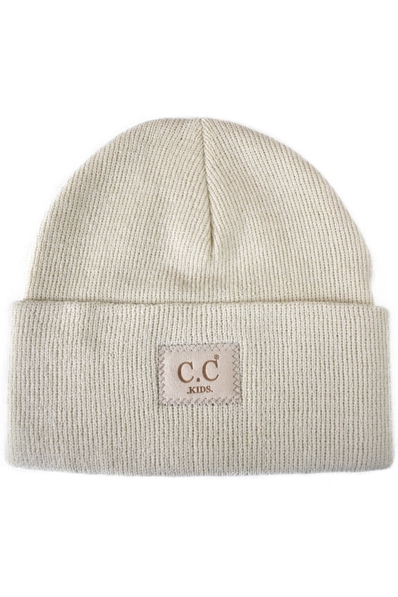 Kids' Children's Winter Knit Plain Cuff Skull Cap Beanie Hat, Beige