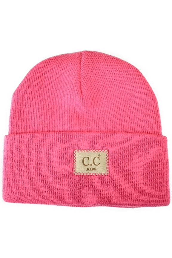 Kids' Children's Winter Knit Plain Cuff Skull Cap Beanie Hat, Candy Pink