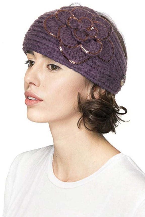 C. C. Knit Flower Head Band Various Colors (Taupe)