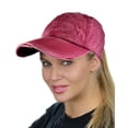 thumbnail image 1 of C.C Ladder Style Ponycap Adjustable Ponytail Distressed Washed Denim Baseball Cap, Berry, 1 of 4